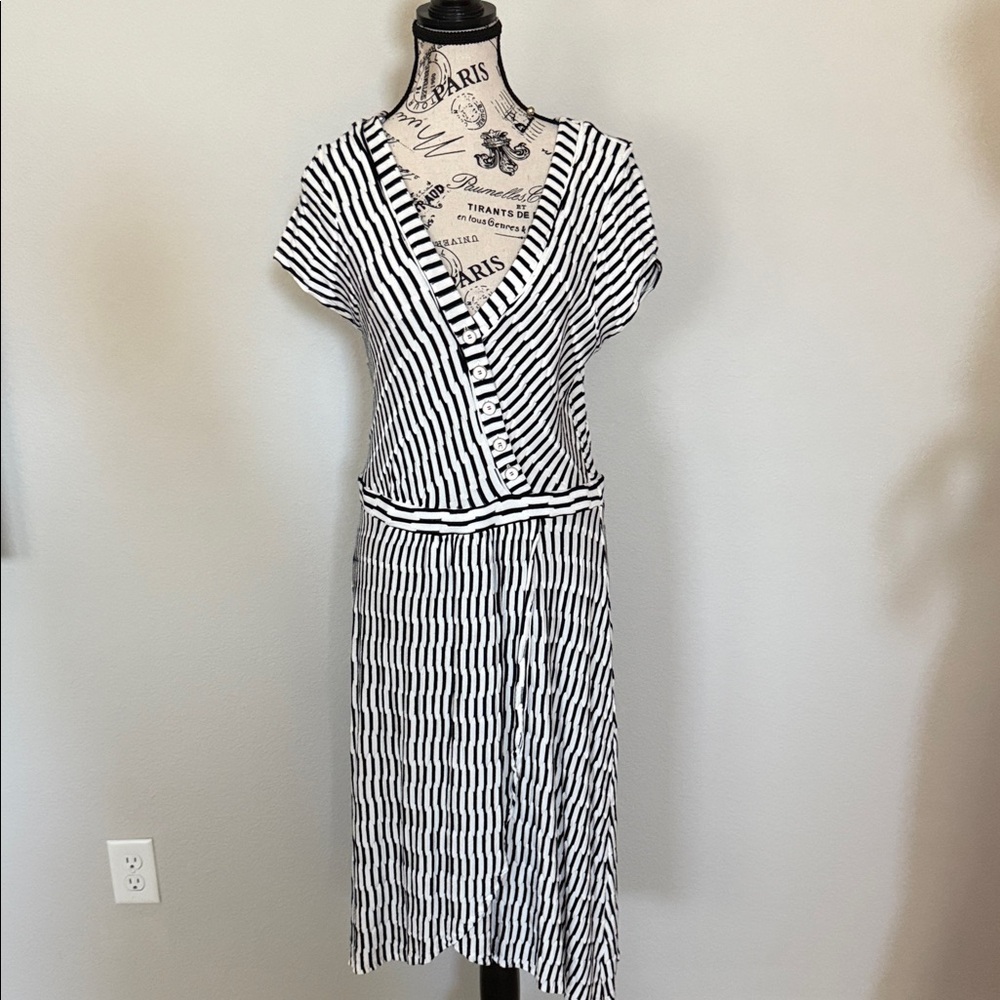 Maeve Black and White Striped Midi Dress